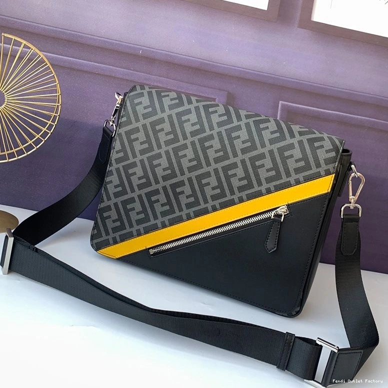 Vintage HOT Black Motif In Fendi Messenger Fabric Bag Large FF 0805